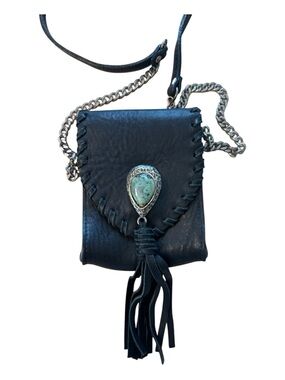 LEATHER ROCK Leather Black Cell Bag Hobo Gemstone